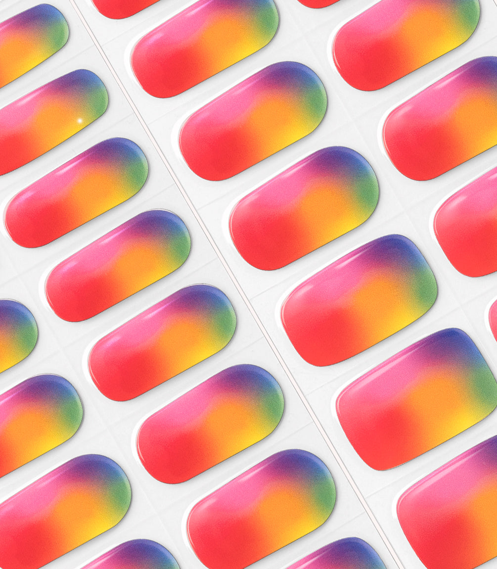 Close-up of the Pink Gellac 054 Rainbow Flow gel nail sticker sheet.