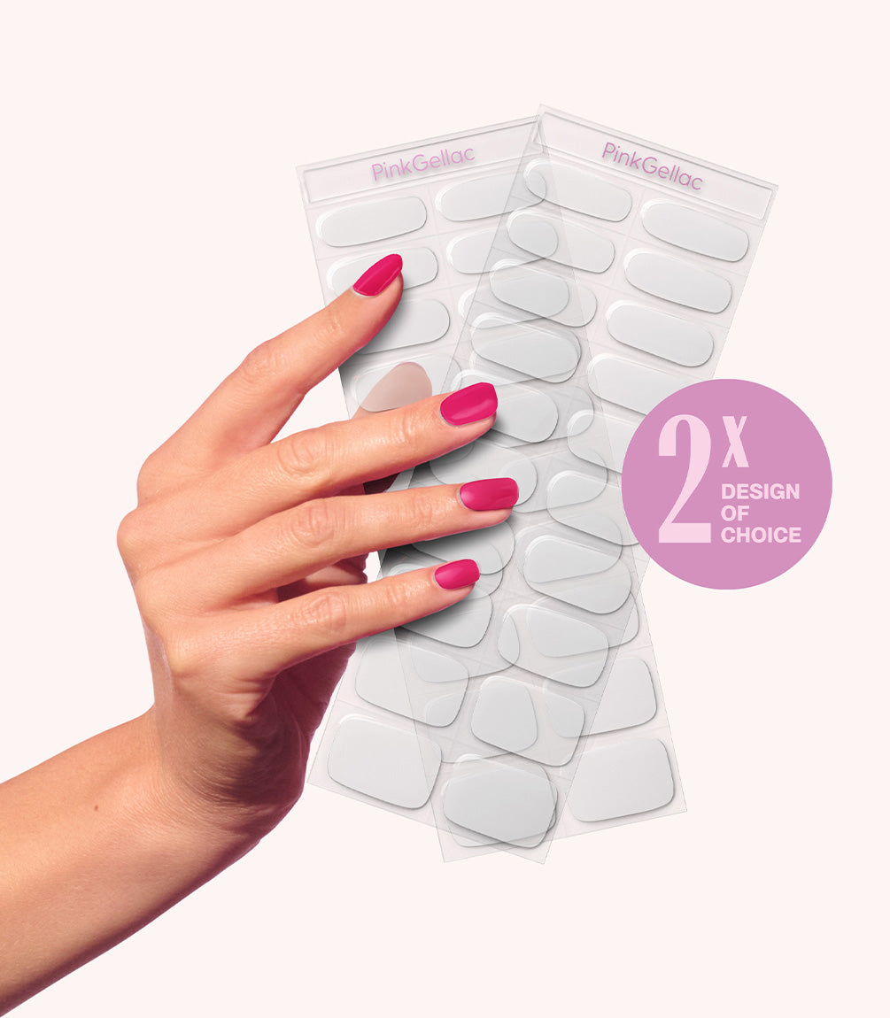 Pink Gellac set of 2 gel nail stickers contents.