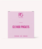 A pink box with the brand "Pink Gellac" and the text "Cleaner Pockets, 50 pieces, Pre-soaked, Easy, Single Use" in purple letters.