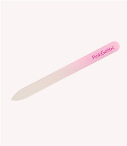 Pink and white nail file with the text "Pink Gellac" on the background of solid white.