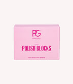 Pink Gellac nail polishing block in use.