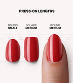 Pink Gellac 109 Lipstick Red press-on nails length and shape guide.
