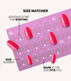 Pink Gellac press-on nails size matcher chart for measuring your nail size.