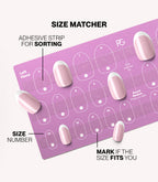 Pink Gellac press-on nails size matcher chart for measuring your nail size.