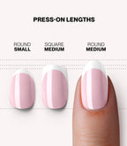 Pink Gellac 2001 Classic French press-on nails length and shape guide.