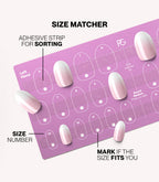 Pink Gellac press-on nails size matcher chart for measuring your nail size.