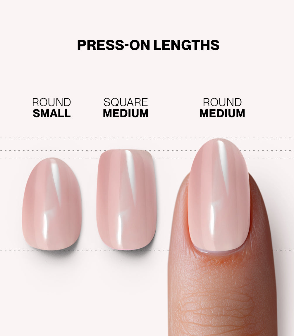 Pink Gellac 2003 Dreamy Chrome press-on nails length and shape guide.