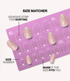 Pink Gellac press-on nails size matcher chart for measuring your nail size.