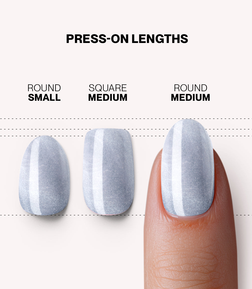 Pink Gellac 2004 Cat Eye Aquatic Jewel press-on nails length and shape guide.