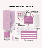 Pink Gellac 2006 Sapphire French press-on nails kit contents with nails, glue, file and tools.
