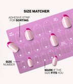 Pink Gellac press-on nails size matcher chart for measuring your nail size.