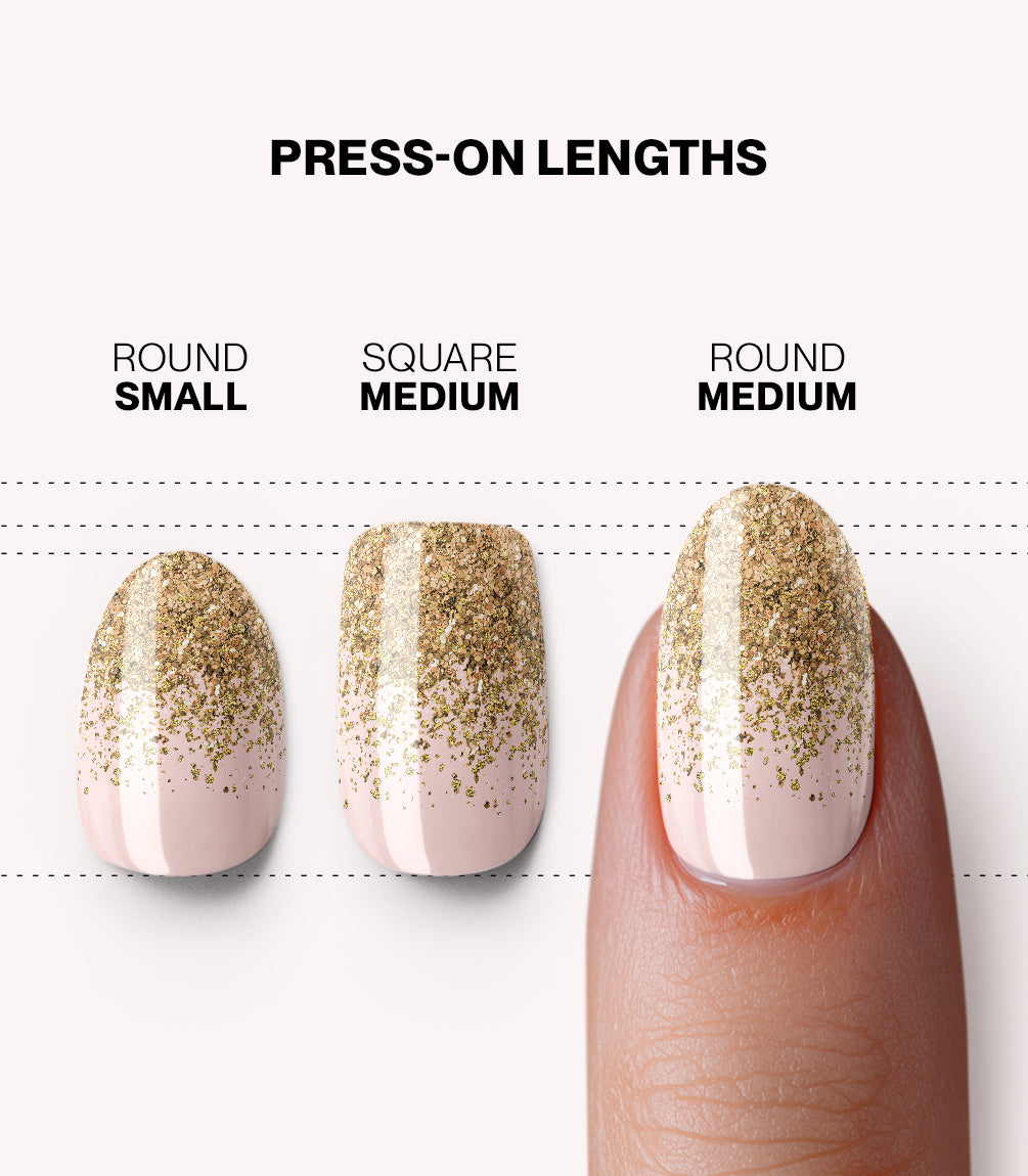 Pink Gellac 2008 Glowing Gradient press-on nails length and shape guide.