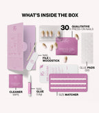 Pink Gellac 2008 Glowing Gradient press-on nails kit contents with nails, glue, file and tools.