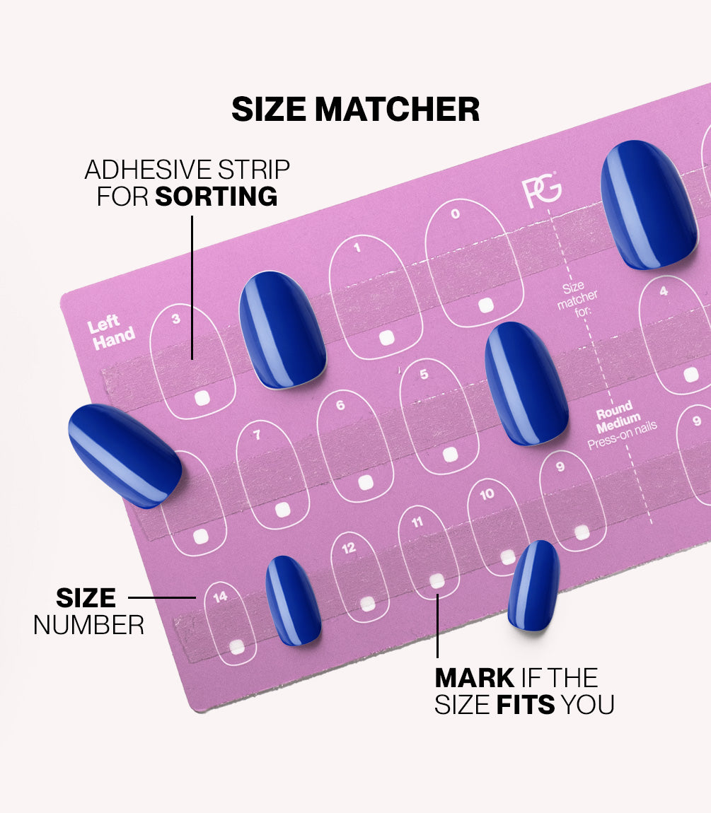 Pink Gellac press-on nails size matcher chart for measuring your nail size.