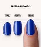 Pink Gellac 221 Delighted Blue press-on nails length and shape guide.
