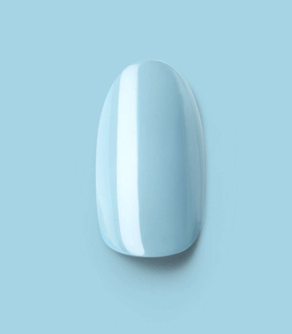 Close-up of a Pink Gellac 266 Baby Blue press-on nail.