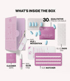 Pink Gellac 266 Baby Blue press-on nails kit contents with nails, glue, file and tools.