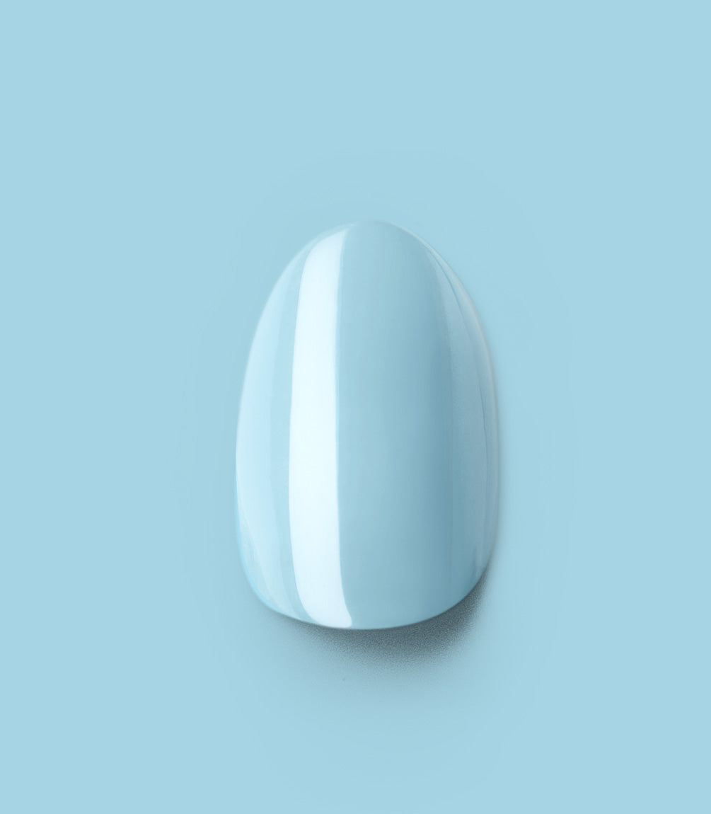 Close-up of a Pink Gellac 266 Baby Blue press-on nail.