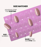 Pink Gellac press-on nails size matcher chart for measuring your nail size.