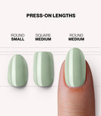Pink Gellac 323 Gentle Jade press-on nails length and shape guide.