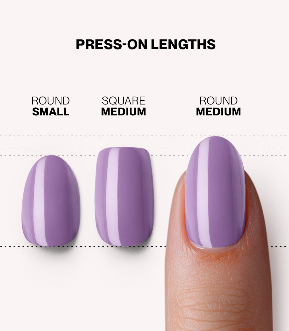 Pink Gellac 324 Lotus Lila press-on nails length and shape guide.