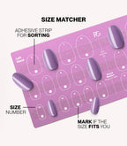Pink Gellac press-on nails size matcher chart for measuring your nail size.