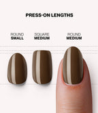 Pink Gellac 421 Mocha Brown press-on nails length and shape guide.