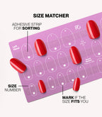 Pink Gellac press-on nails size matcher chart for measuring your nail size.