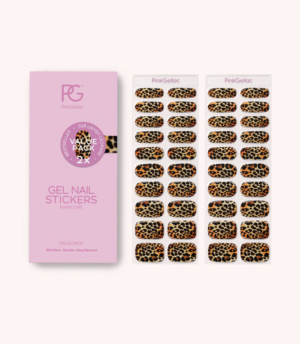 Pink Gellac Value Pack 028 Lavish Leopard gel nail sticker value pack contents.