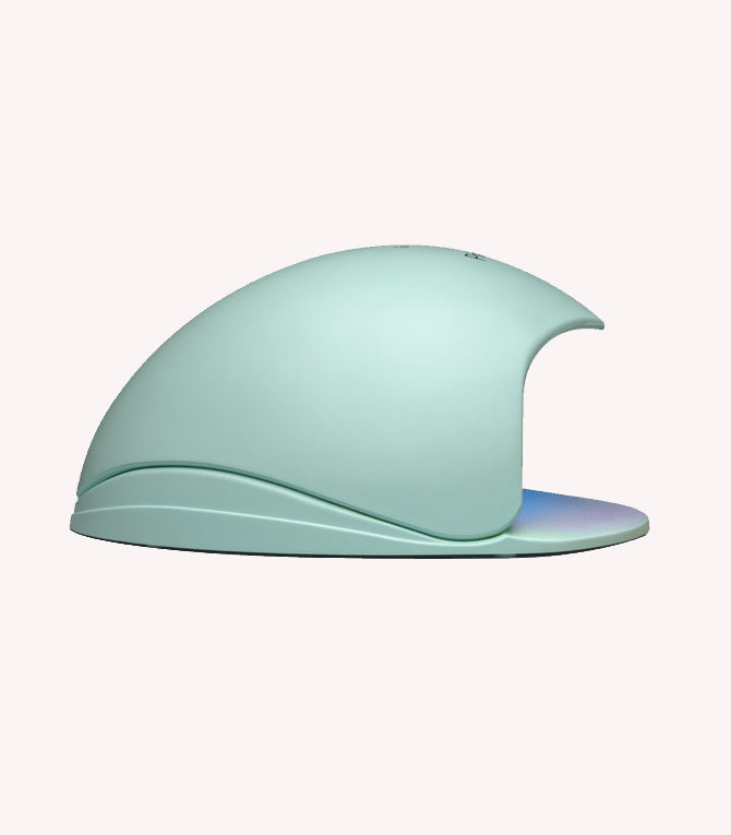 A light blue modern cat bed with a curved roof and an open entrance.