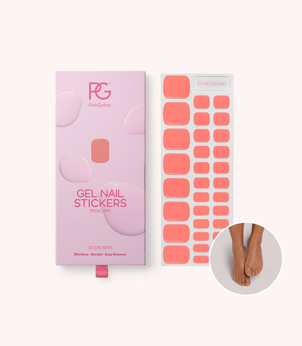 Pink Gellac 364 Energizing Orange pedicure gel nail stickers in their box.
