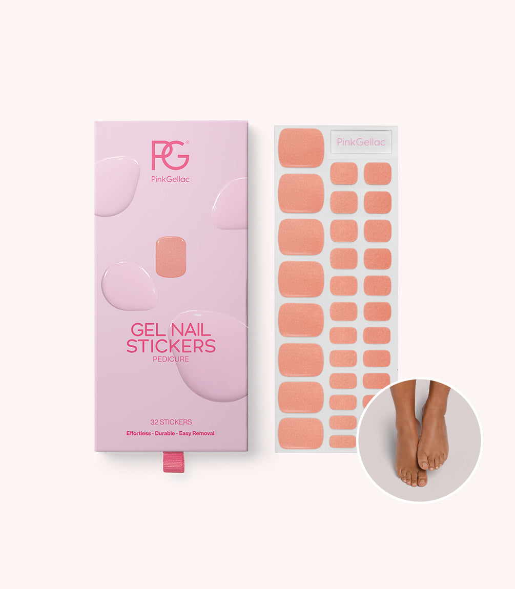 Pink Gellac Coastal Coral pedicure gel nail stickers in their box.