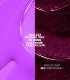 Pink Gellac Jelly Coat Violet Sheen shown over different base colours.