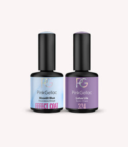 Pink Gellac Moonlit Blue effect coat set with two gel polish bottles.