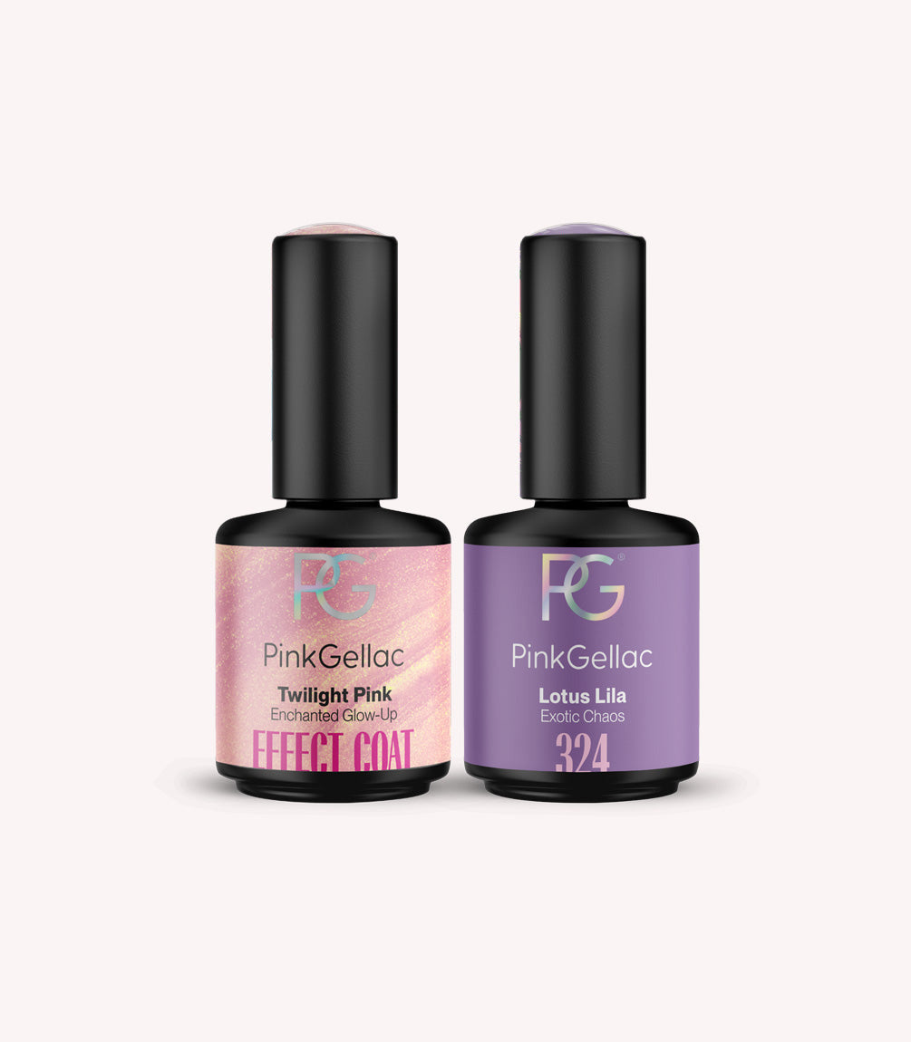 Pink Gellac Twilight Pink effect coat set with two gel polish bottles.