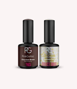 Pink Gellac Supreme Gold effect coat set with two gel polish bottles.
