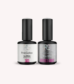 Pink Gellac Silver Glitter effect coat set with two gel polish bottles.