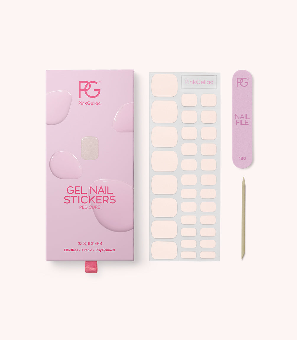 Pink Gellac 418 Meringue Pink gel nail stickers with sheet, nail file and cuticle stick.