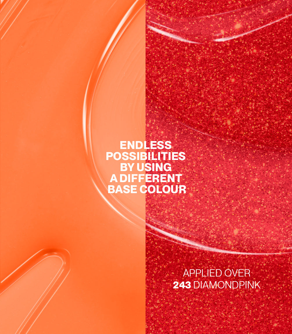 Pink Gellac Jelly Coat Solar Glaze shown over different base colours.