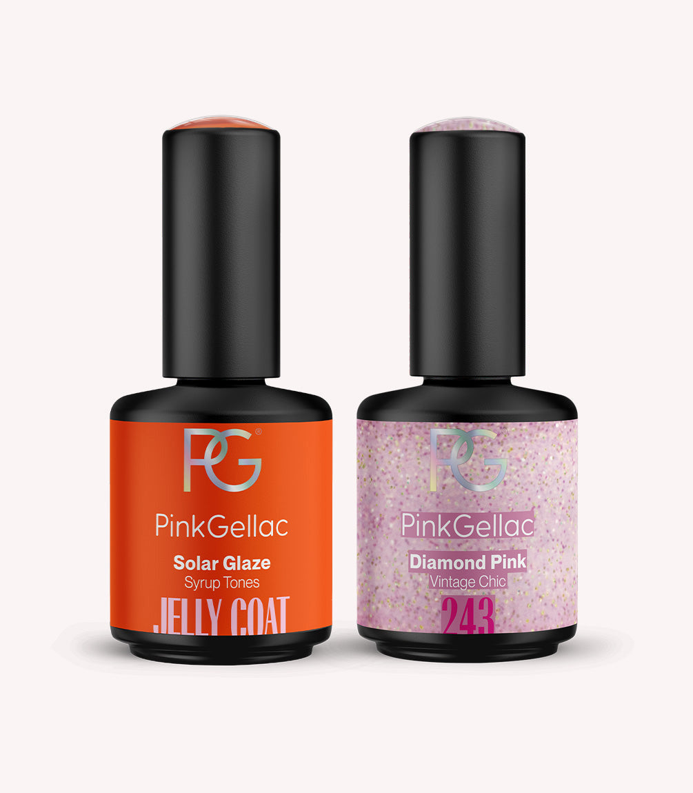 Pink Gellac Jelly Coat Set Solar Glaze with two gel polish bottles.