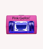 Pink nail dryer with blue LED lighting, brand name "Pink Gellac" on it.