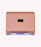 Pink LED nail lamp with blue glow, brand name "Pink Gellac" on the front.