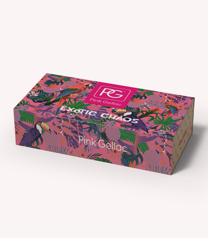 Pink Gellac Exotic Chaos gel polish collection set gift box.