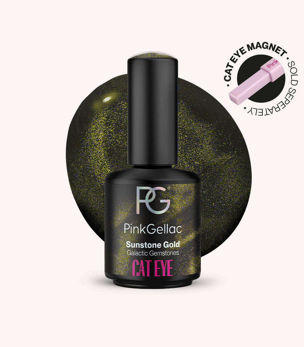 Pink Gellac Cat Eye Sunstone Gold gel polish bottle.