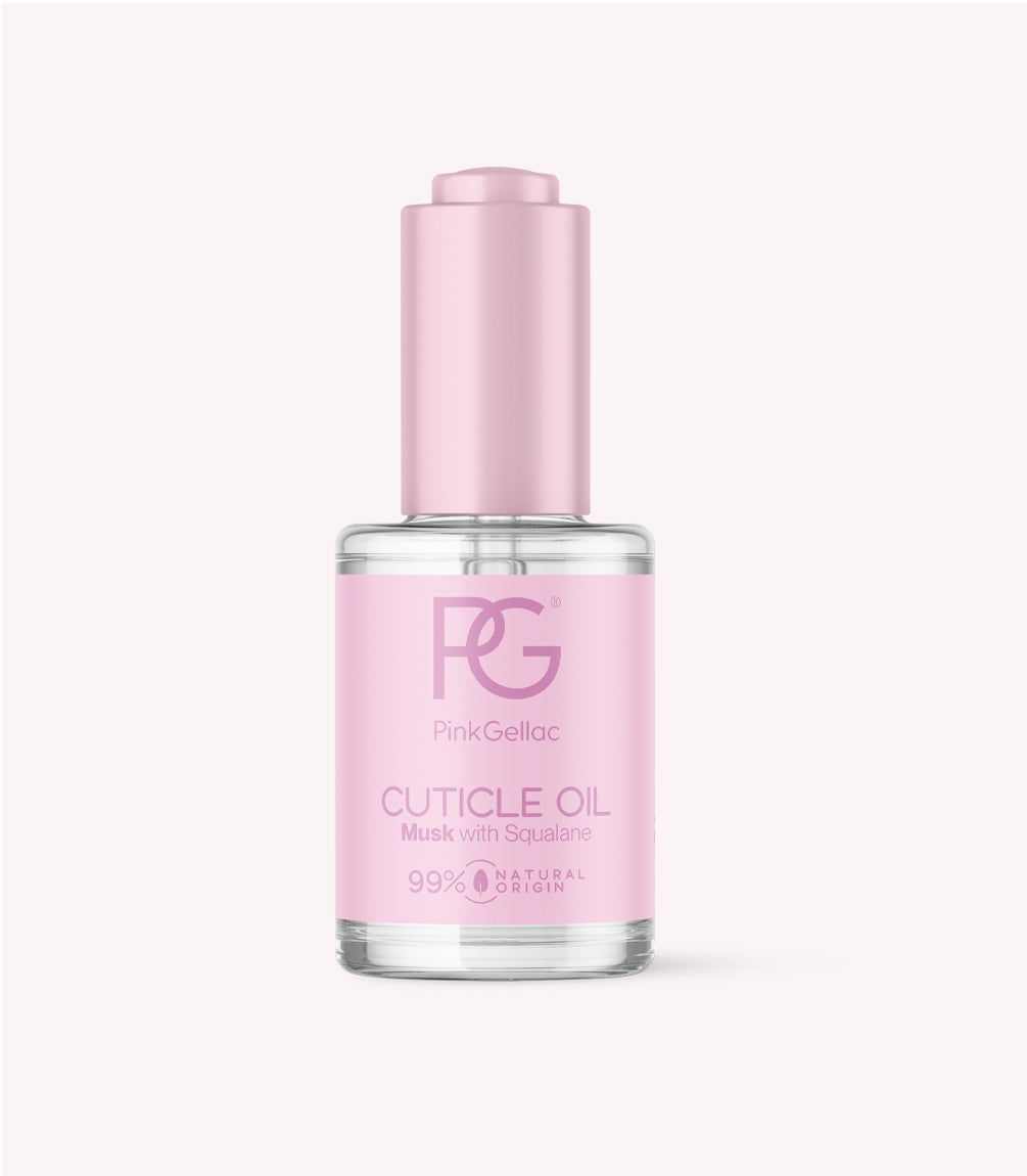 Pink Gellac Cuticle Oil Musk bottle.