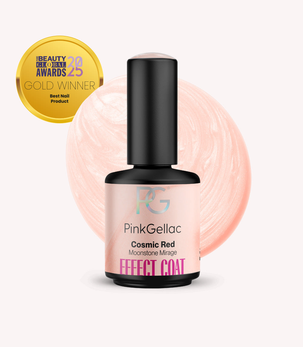 Pink Gellac Effect Coat Cosmic Red gel polish bottle.