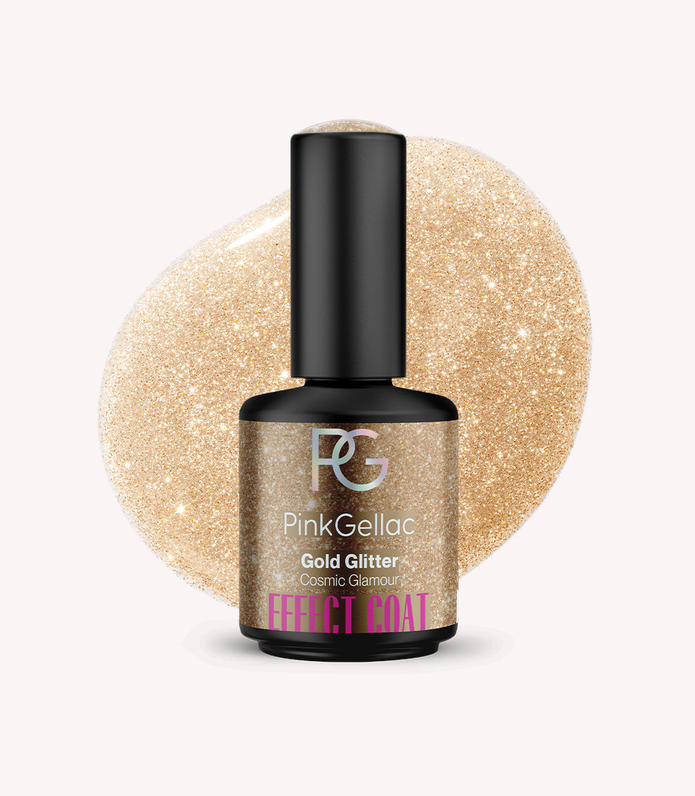 Pink Gellac Effect Coat Gold Glitter gel polish bottle.