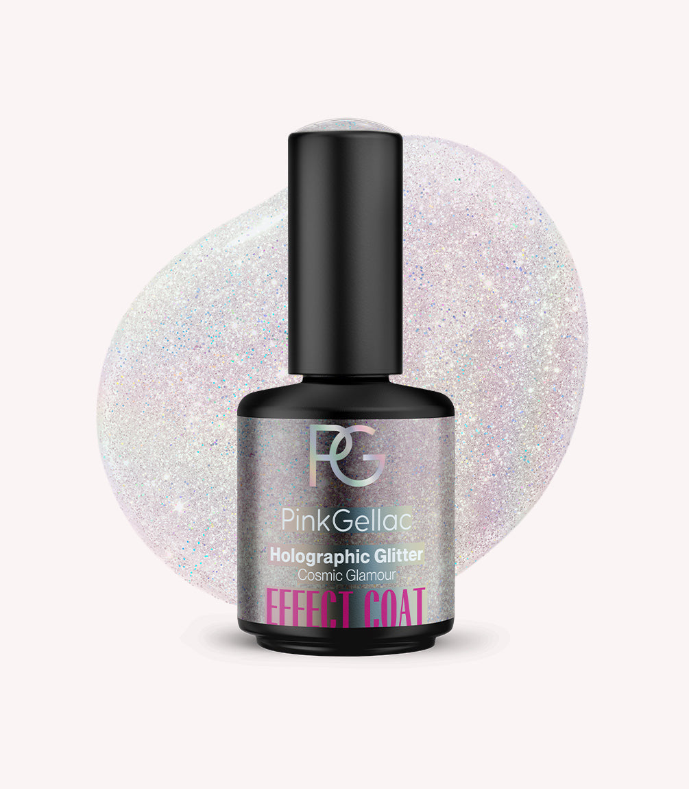 Pink Gellac Effect Coat Holographic Glitter gel polish bottle.