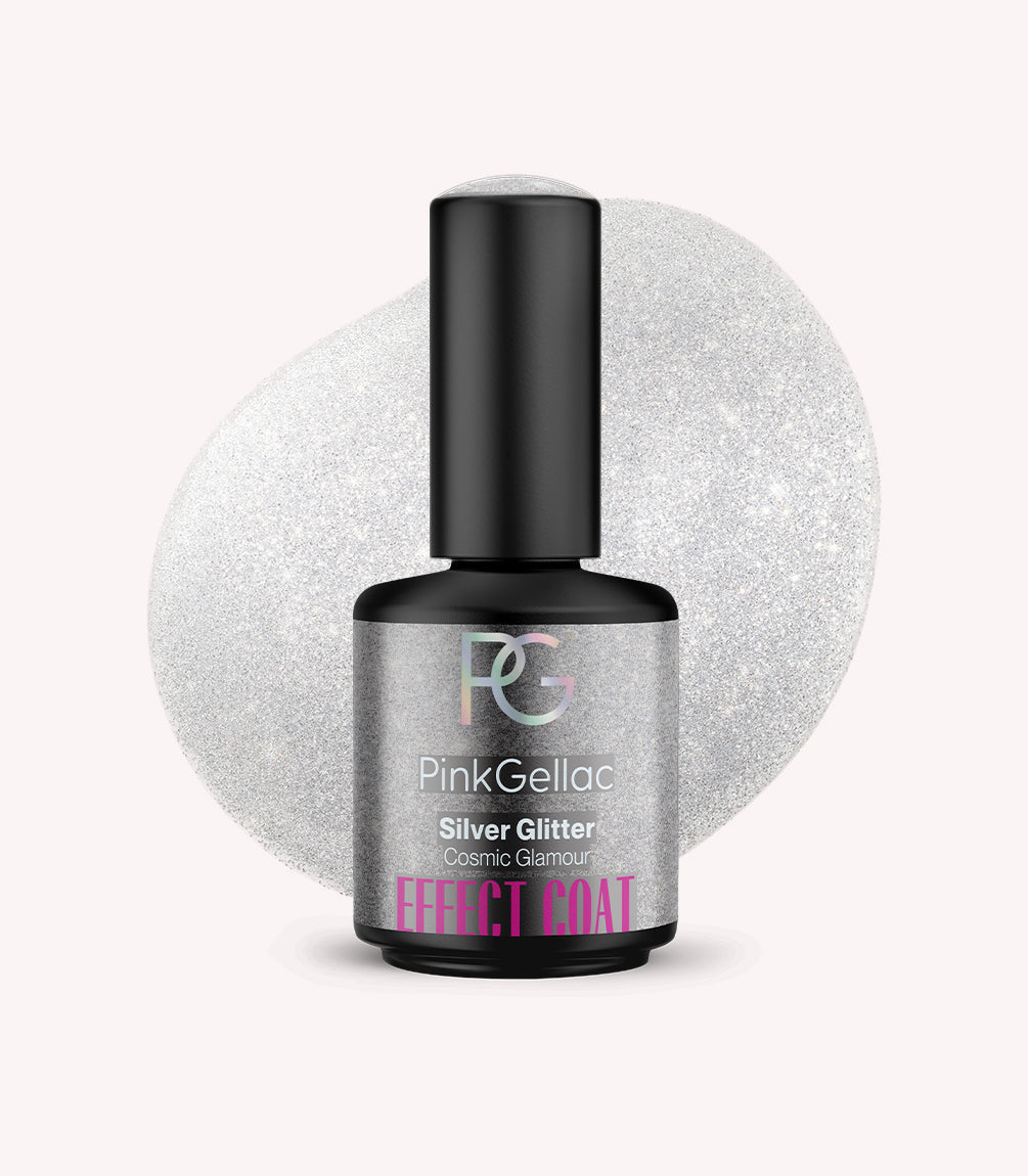 Pink Gellac Effect Coat Silver Glitter gel polish bottle.