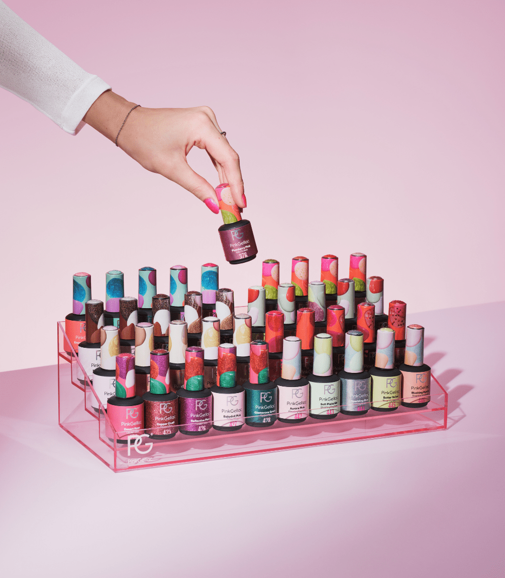 Pink Gellac gel polish table organiser.